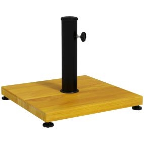 Base de Sombrilla Cuadrada Soporte para Parasol Relleno de Cemento con Almohadillas Ajustables Peso 25 kg para Poste de Parasol de Ø34/38/48 mm 45x45x33,5 cm Imitación Madera Natural