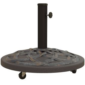 Base de Sombrilla Peso 25 kg Soporte para Parasol Redondo de Metal y Cemento para Poste de Parasol de Ø34/38/48 mm con 4 Ruedas para Terraza Jardín Playa Ø52x38 cm Bronce