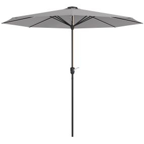 Sombrilla de Jardín de Aluminio Ø265x240 cm Parasol de Terraza con Luces LED Solares Manivela e Impermeable para Piscina Patio Gris Claro