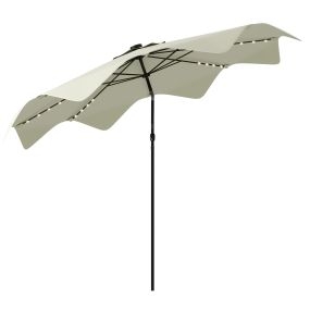 Sombrilla de Jardín Ø292x248 cm Parasol de Terraza Manual con 32 Luces LED Solares 8 Varillas Ángulo Ajustable Impermeable y Rejillas de Ventilación para Patio Balcón Crema
