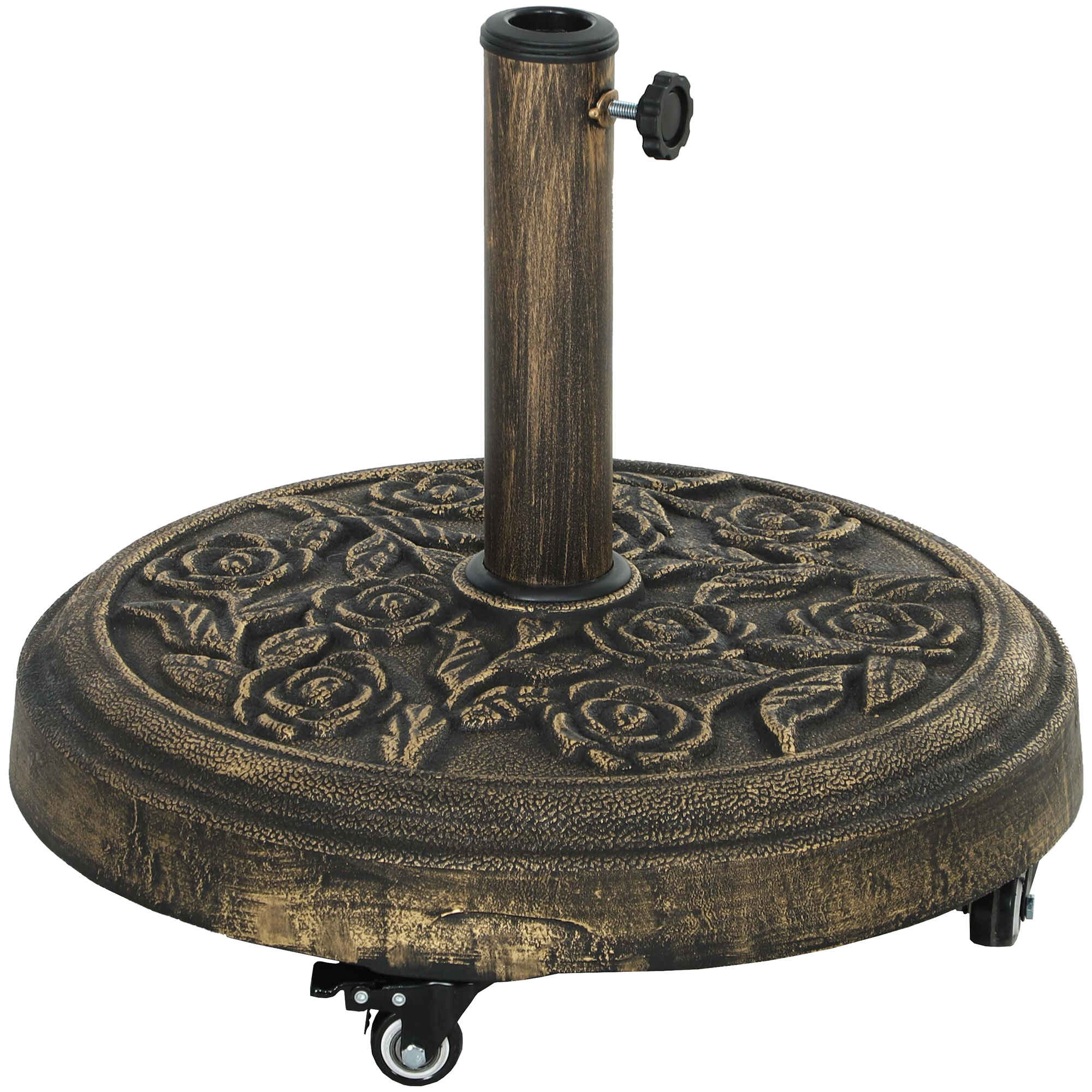 Base para Sombrilla Redonda Soporte para Parasol con Ruedas Pie para Sombrilla Relleno de Cemento Peso 21 kg para Jardín Terraza Bronce