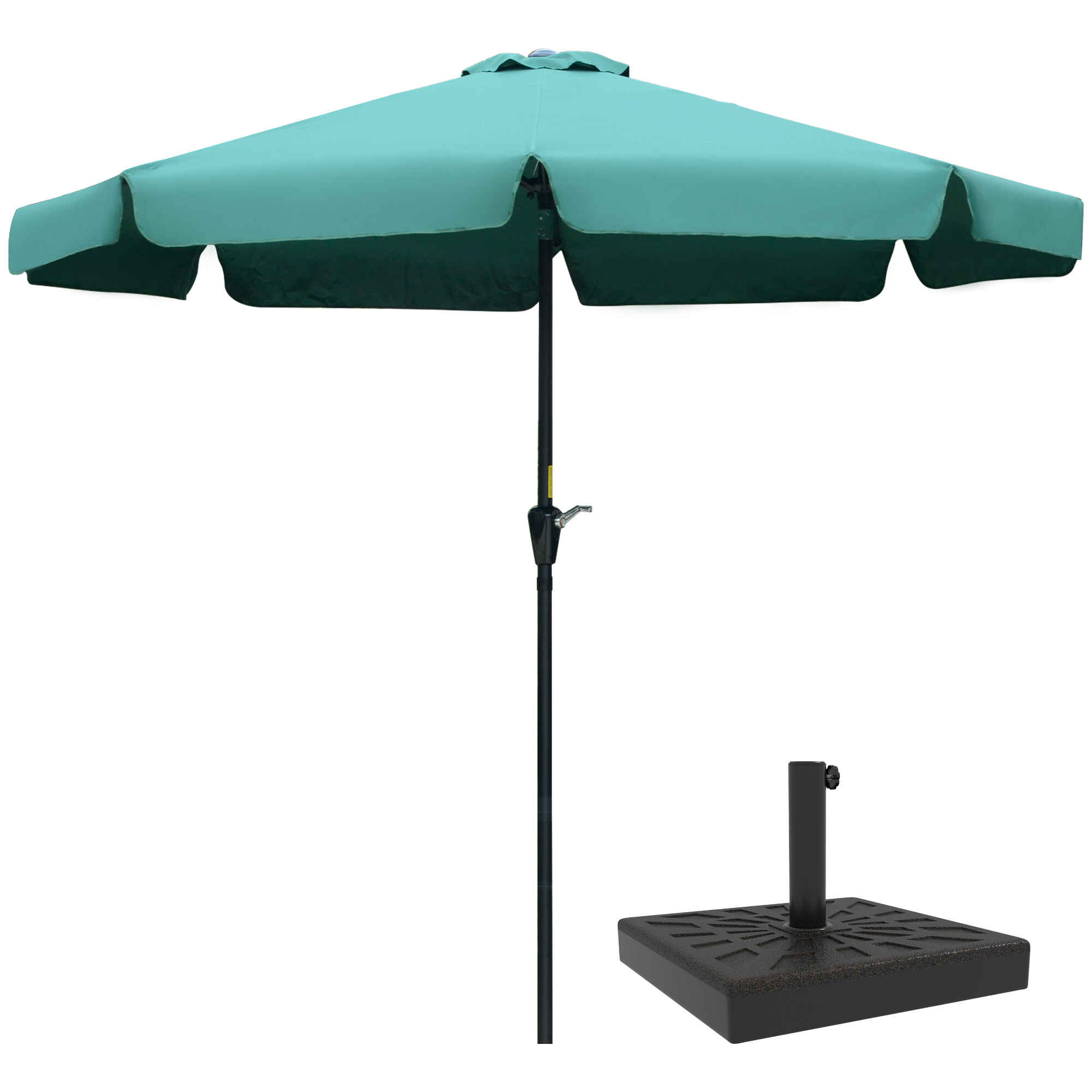Conjunto de Sombrilla Incluye 1 Sombrilla de Jardín de Aluminio Ø266x250 cm y 1 Base de Sombrilla de Resina Peso 15 kg 47x47x32 cm Verde y Bronce