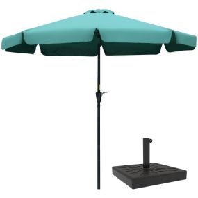 Conjunto de Sombrilla Incluye 1 Sombrilla de Jardín de Aluminio Ø266x250 cm y 1 Base de Sombrilla de Resina Peso 15 kg 47x47x32 cm Verde y Bronce