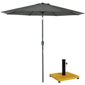 Conjunto de Sombrilla Incluye 1 Sombrilla de Jardín de Aluminio Ø264x253 cm y 1 Base Cuadrada Relleno de Cemento Peso 25 kg Gris y Natural
