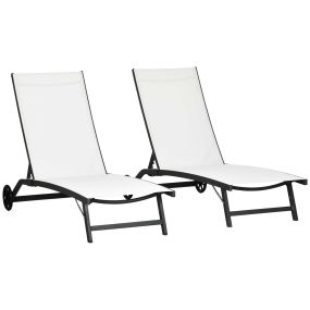 Pack de 2 Tumbonas de Jardín Exterior Tumbonas Reclinables de Aluminio con Respaldo Ajustable de 5 Niveles y Ruedas para Playa Piscina 165x66x102 cm Crema