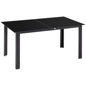 Mesa de Jardín Rectangular para 6 Personas con Marco de Aluminio Mesa de Comedor Exterior con Tablero de Vidrio Templado Carga 50 kg para Terraza Balcón 150x90x74 cm Negro