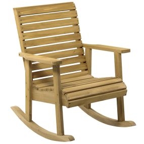 Silla Mecedora de Madera Mecedora Balancín con Reposabrazos y Diseño Listones Carga 130 kg para Jardín Terraza Porche Patio 86x64x85 cm Natural