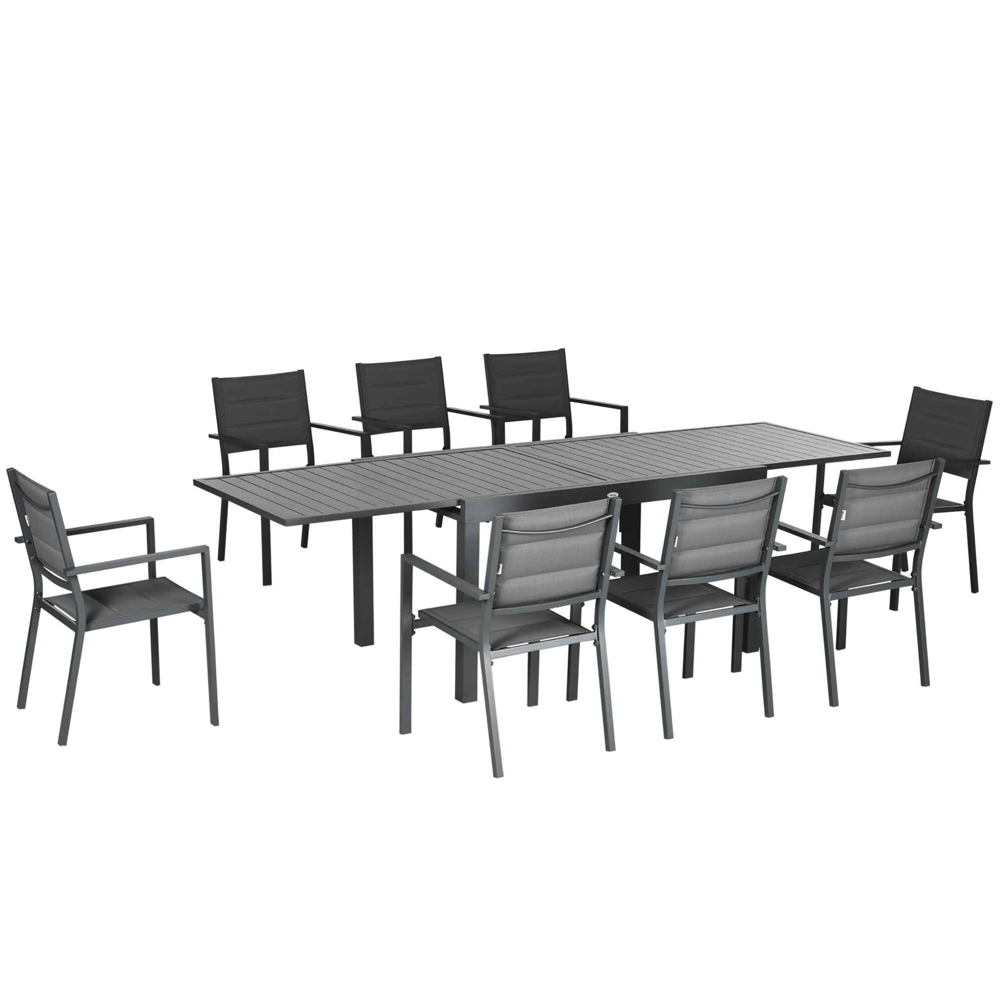 Conjunto de Muebles de Jardín de 9 Piezas Marco de Aluminio Juegos de Comedor de Jardín con Mesa Extensible y 8 Sillas Apilables para Terraza Patio Gris