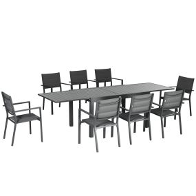 Conjunto de Muebles de Jardín de 9 Piezas Marco de Aluminio Juegos de Comedor de Jardín con Mesa Extensible y 8 Sillas Apilables para Terraza Patio Gris