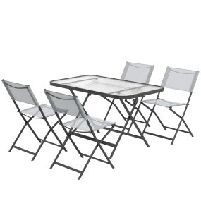 Conjunto de Jardín Conjunto de Comedor de Exterior de 5 Piezas Incluye 1 Mesa de Vidrio Templado y 4 Sillas Plegables Estilo Moderno para Terraza Patio Gris