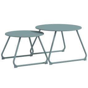 Juego de 2 Mesas de Jardín Apilables Mesas Auxiliares de Jardín Redondas con Estructura de Metal y Recubrimiento Epoxi Anticorrosivo para Balcón Terraza Patio Azul