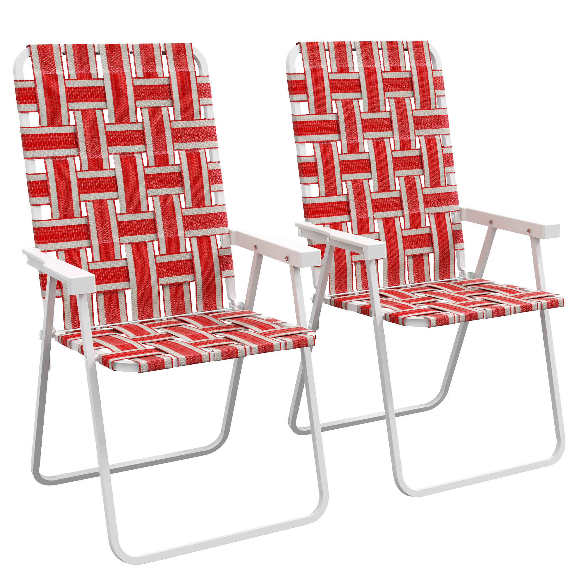 Conjunto de 2 Sillas de Camping Plegables Sillas de Jardín Exterior con Reposabrazos Carga 120 kg para Terraza Playa Piscina 57x57x94 cm Rojo
