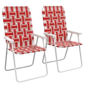 Conjunto de 2 Sillas de Camping Plegables Sillas de Jardín Exterior con Reposabrazos Carga 120 kg para Terraza Playa Piscina 57x57x94 cm Rojo