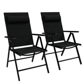 Conjunto de 2 Sillas de Camping Plegables Sillas de Jardín con Marco de Aluminio Reposacabezas y Reposabrazos Carga 130 kg para Terraza Playa 54x67x108 cm Negro