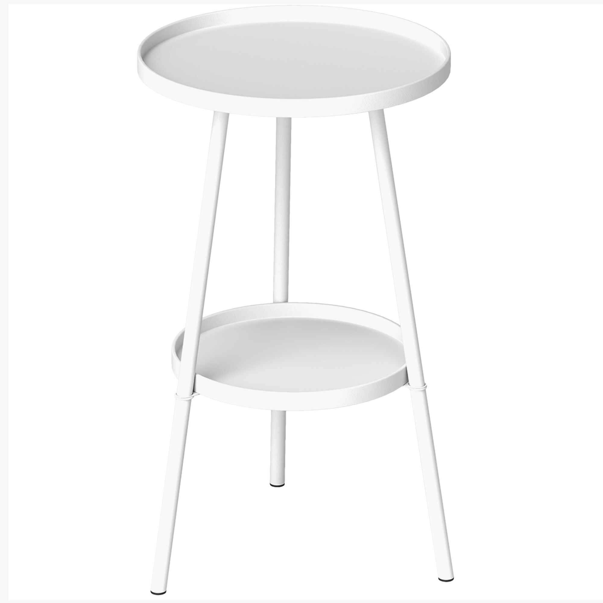 Mesa de Jardín Redonda de 2 Niveles Mesa de Terraza Exterior Ø32x51 cm con Bandeja Inferior y Estructura de Metal para Exterior e Interior Blanco