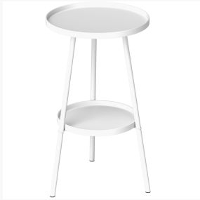 Mesa de Jardín Redonda de 2 Niveles Mesa de Terraza Exterior Ø32x51 cm con Bandeja Inferior y Estructura de Metal para Exterior e Interior Blanco