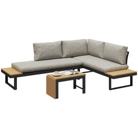Conjunto de Jardín Exterior de 3 Piezas Muebles Jardín Exterior con 2 Sofá de 2 Plazas y Mesa de Centro Versátil Conjunto de Sofá de Exterior con Estructura de Aluminio y Cojines Gris