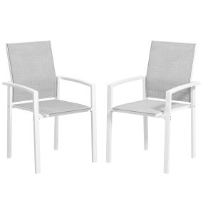 Juego de 2 Sillas de Jardín Exterior Sillas Terraza Exterior Apilables Sillones de Comedor con Tela Transpirable Marco de Acero Reposabrazos y Respaldo 56x58x89 cm Gris Claro