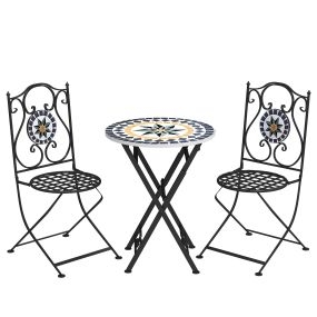Conjunto de Jardín Exterior de 3 Piezas Muebles de Jardín Exterior con Mesa Redonda Sillas Plegables y Patrón de Mosaico Geométrico para Terraza Patio Balcón Multicolor
