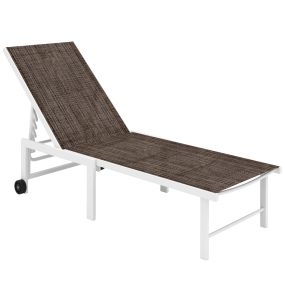 Tumbona Reclinable Tumbona Jardín Exterior con Ruedas Respaldo Ajustable en 5 Niveles y Estructura de Acero Carga 120 kg para Patio Terraza Balcón 166x60x84 cm Marrón