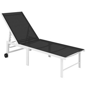 Tumbona Reclinable Tumbona Jardín Exterior con Ruedas Respaldo Ajustable en 5 Niveles y Estructura de Acero Carga 120 kg para Patio Terraza Balcón 166x60x84 cm Gris