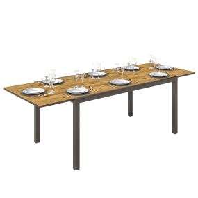 Mesa de Jardín Extensible Mesa de Comedor Exterior Ajustable 160-240 cm con Borde de Aluminio Carga 70 kg Mesa Rectangular para 6-8 Personas para Patio Terraza Marrón