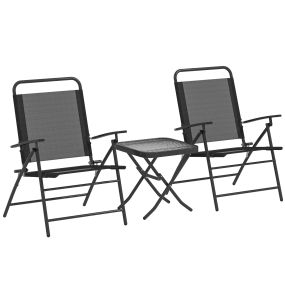 Conjunto de Mesa y Sillas de Terraza Exterior de 3 Piezas Muebles de Jardín Exterior Plegables con Respaldo Regulable Tablero de Vidrio y Estructura de Acero Negro