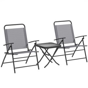 Conjunto de Mesa y Sillas de Terraza Exterior de 3 Piezas Muebles de Jardín Exterior Plegables con Respaldo Regulable Tablero de Vidrio y Estructura de Acero Gris