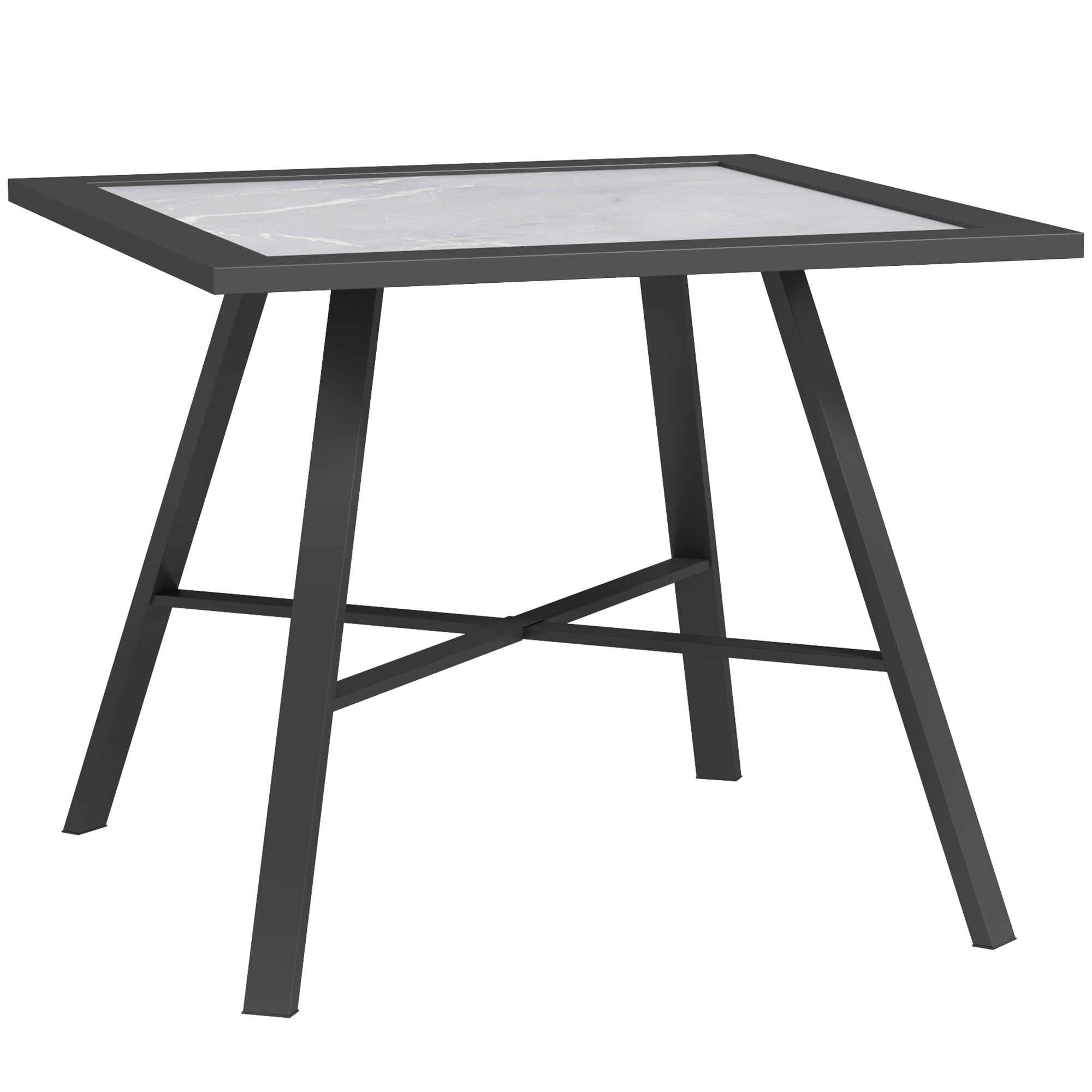 Mesa Auxiliar Cuadrada Mesa de Jardín Exterior con Encimera de Aspecto Piedra Mesa para Exterior Terraza Patio 55x55x46 cm Negro y Gris