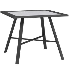 Mesa Auxiliar Cuadrada Mesa de Jardín Exterior con Encimera de Aspecto Piedra Mesa para Exterior Terraza Patio 55x55x46 cm Negro y Gris
