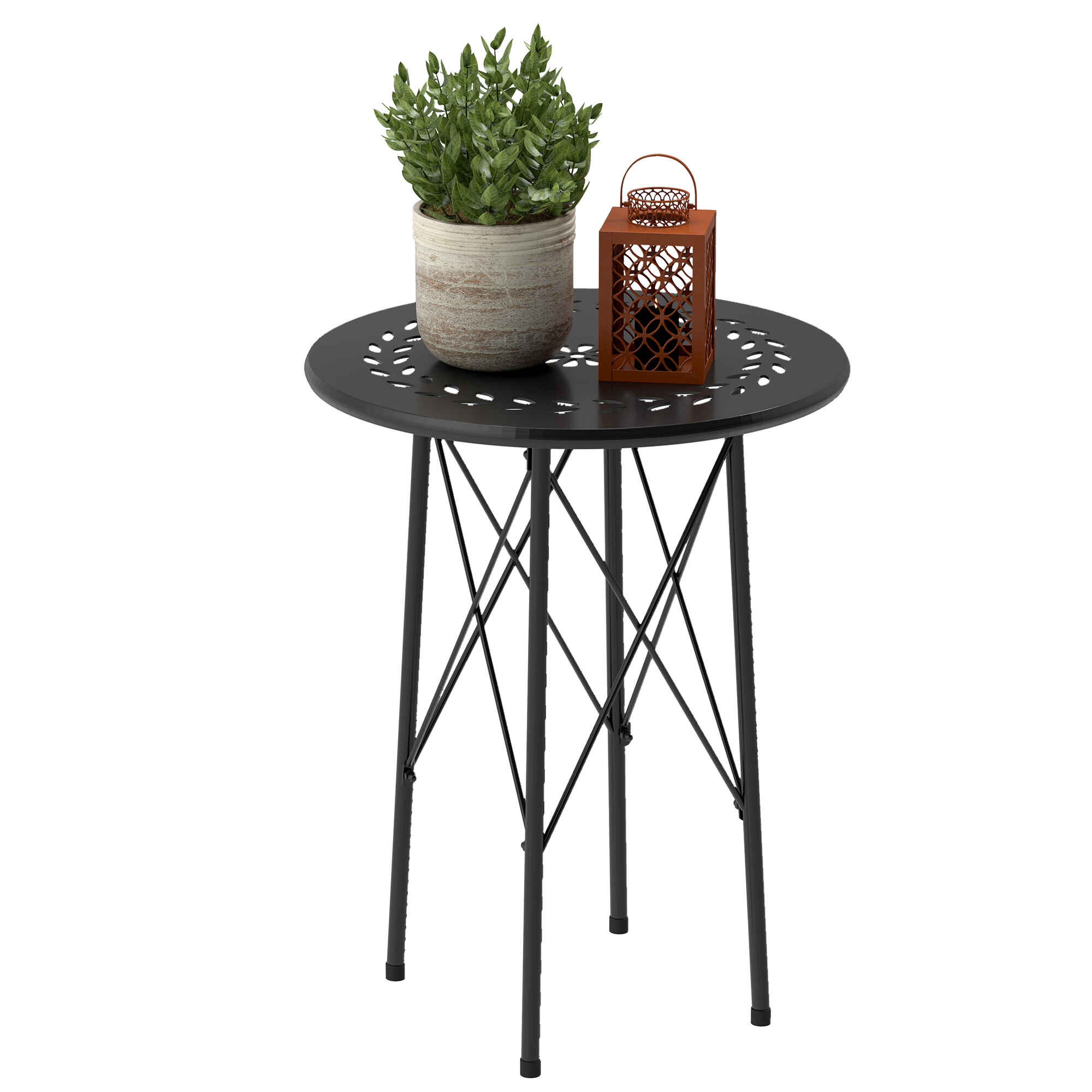Mesa de Jardín Redonda Mesa de Terraza Exterior Ø40x50 cm con Patas Ajustables y Estructura en Forma de X Mesa para Exterior e Interior Negro