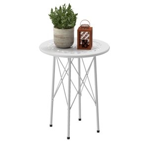 Mesa de Jardín Redonda Mesa de Terraza Exterior Ø40x50 cm con Patas Ajustables y Estructura en Forma de X Mesa para Exterior e Interior Blanco
