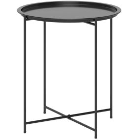 Mesa Auxiliar Redonda Mesa de Jardín Exterior con Bandeja Extraíble Patas Plegables Mesa para Exterior Terraza Patio Ø46x50 cm Negro