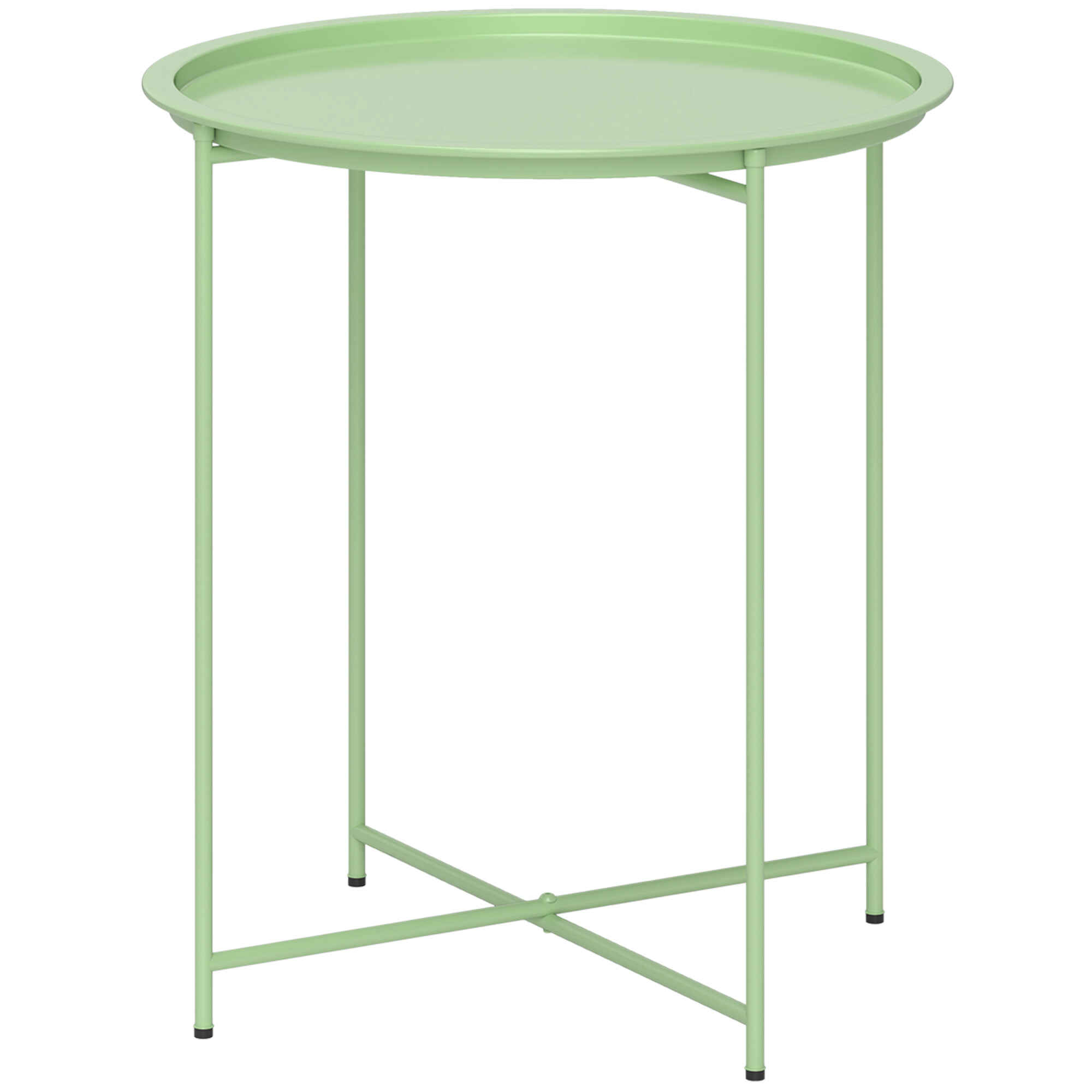 Mesa Auxiliar Redonda Mesa de Jardín Exterior con Bandeja Extraíble Patas Plegables Mesa para Exterior Terraza Patio Ø46x50 cm Verde