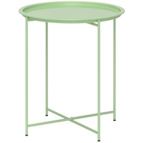 Mesa Auxiliar Redonda Mesa de Jardín Exterior con Bandeja Extraíble Patas Plegables Mesa para Exterior Terraza Patio Ø46x50 cm Verde