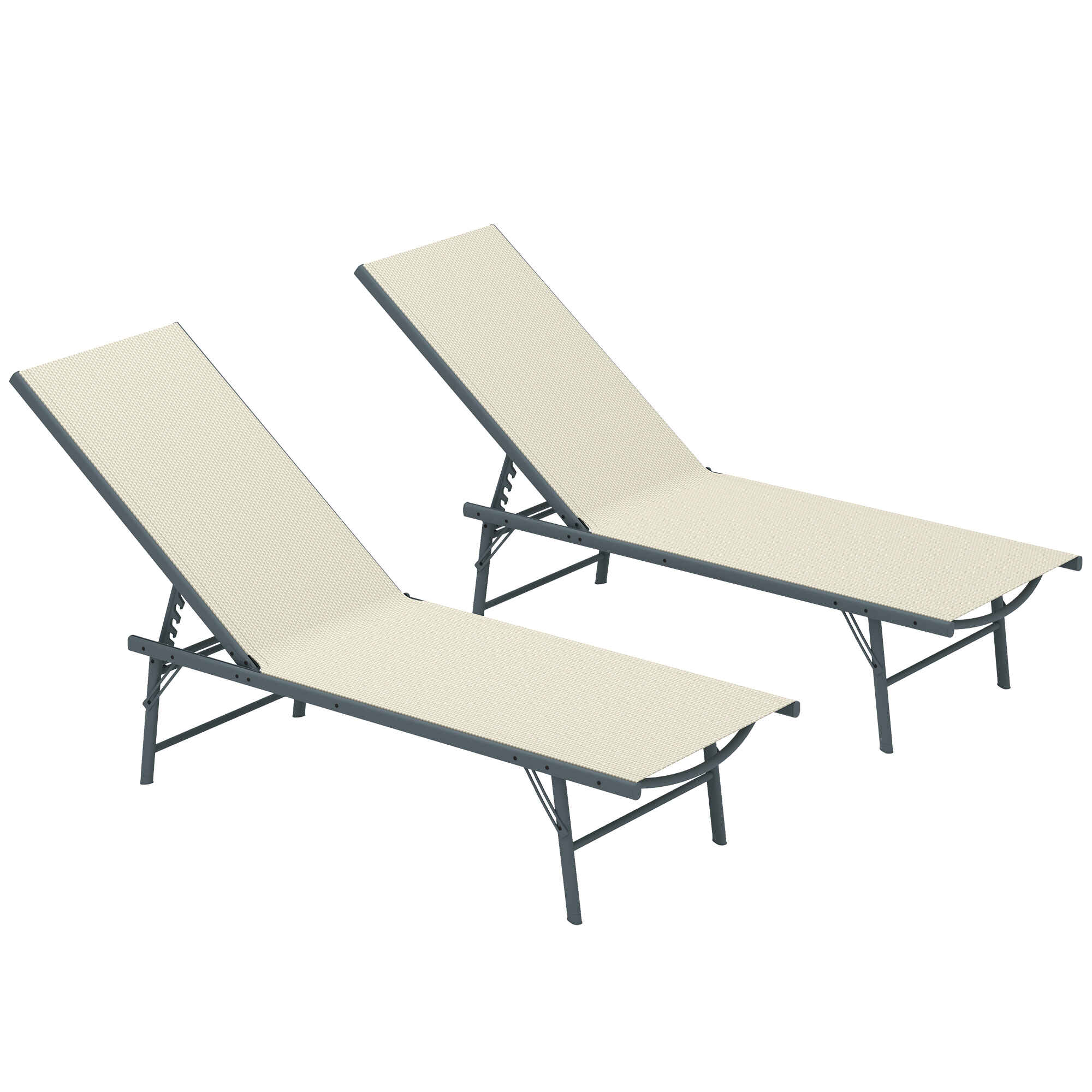 Pack de 2 Tumbonas Jardín Exterior Tumbonas Plegables Reclinables en 5 Posiciones con Estructura Metálica y Asiento de Malla Transpirable para Playa Piscina 164x54x84 cm Crema