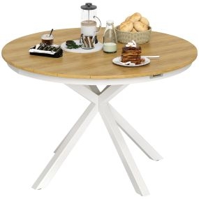 Mesa de Jardín Redonda Mesa de Terraza Exterior Ø118x74 cm con Estructura de Aluminio Patas Cruzadas y Encimera de Listones Carga 70 kg para Patio Balcón Teca