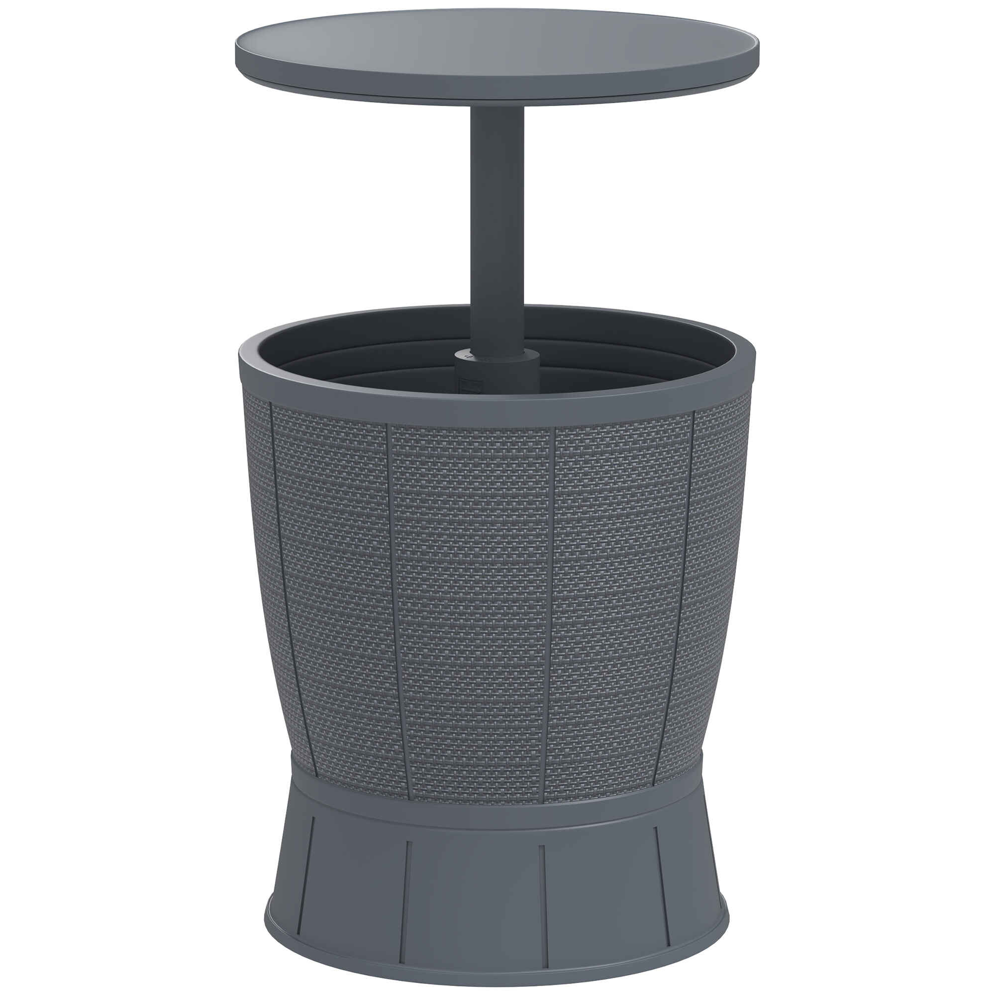 Mesa Nevera para Exterior 41 L 3 en 1 Cool Bar Mesa Auxiliar con Altura Ajustable 58-84 cm Cubo de Hielo Tapa Superior Elevable para Fiesta Piscina Jardín Patio Gris