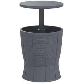Mesa Nevera para Exterior 41 L 3 en 1 Cool Bar Mesa Auxiliar con Altura Ajustable 58-84 cm Cubo de Hielo Tapa Superior Elevable para Fiesta Piscina Jardín Patio Gris