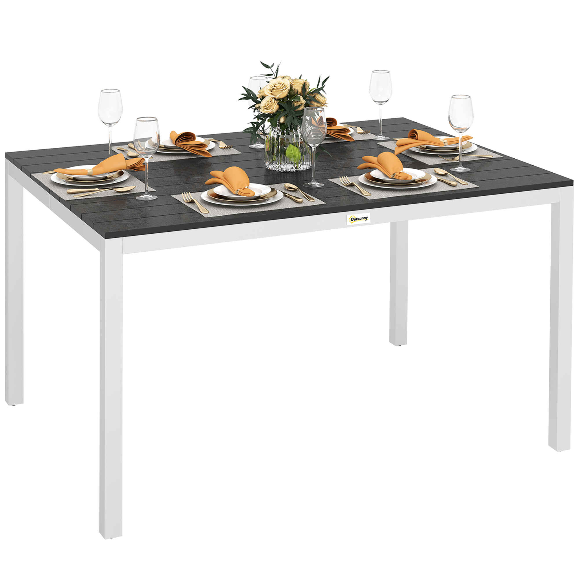 Mesa de Comedor de Jardín Rectangular Mesa de Terraza Exterior 120x90x72 cm con Estructura de Aluminio Imitación Madera y Encimera de Listones Carga 50 kg para Patio Balcón Negro