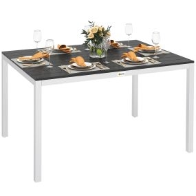 Mesa de Comedor de Jardín Rectangular Mesa de Terraza Exterior 120x90x72 cm con Estructura de Aluminio Imitación Madera y Encimera de Listones Carga 50 kg para Patio Balcón Negro