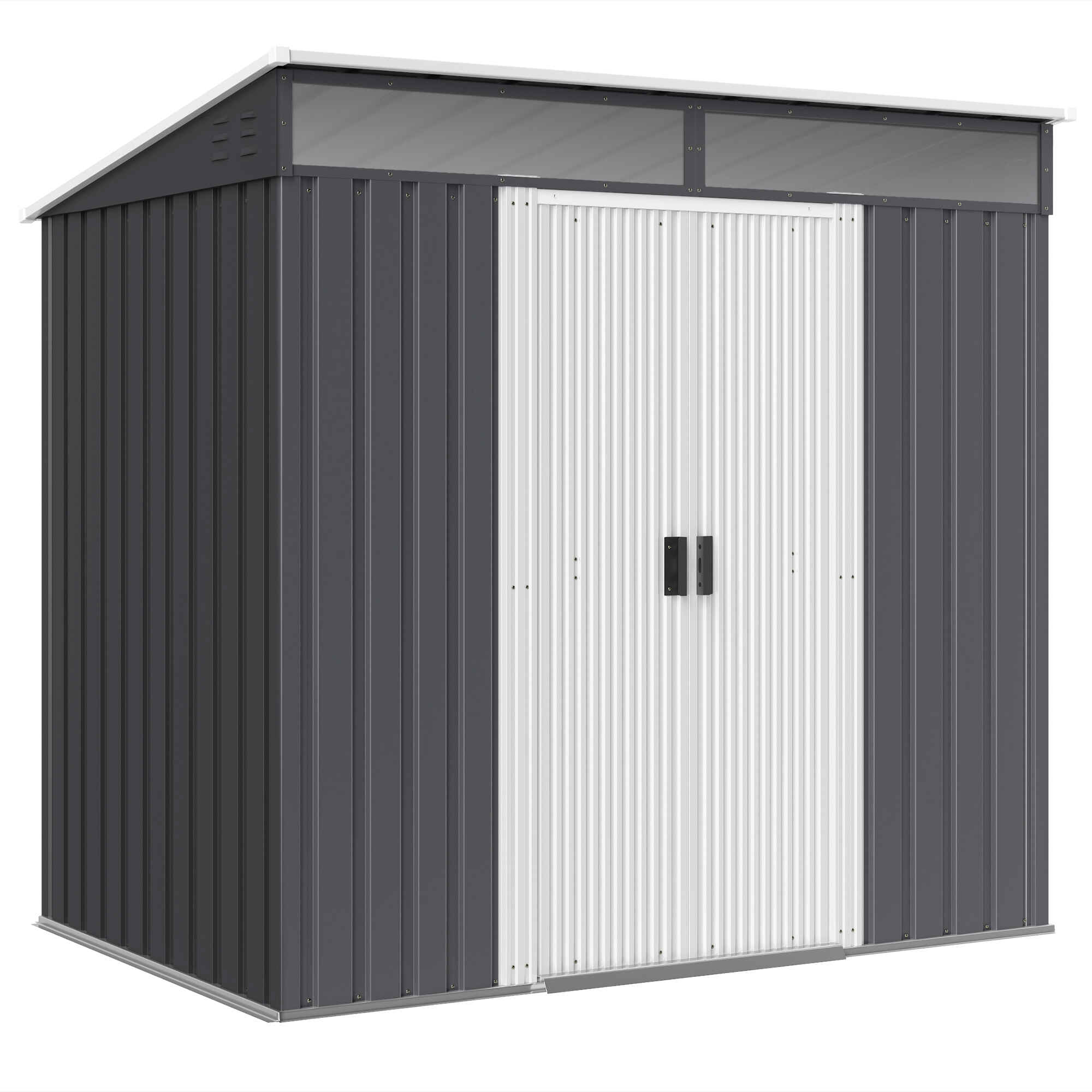 Caseta de Jardín 2 m² 195x122x181,5 cm Cobertizo Exterior Metálico con Base Puerta Corredera 2 Ventanas y Anti-UV para Almacenar Herramientas en Terraza Patio Gris Oscuro
