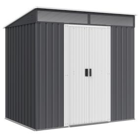 Caseta de Jardín 2 m² 195x122x181,5 cm Cobertizo Exterior Metálico con Base Puerta Corredera 2 Ventanas y Anti-UV para Almacenar Herramientas en Terraza Patio Gris Oscuro
