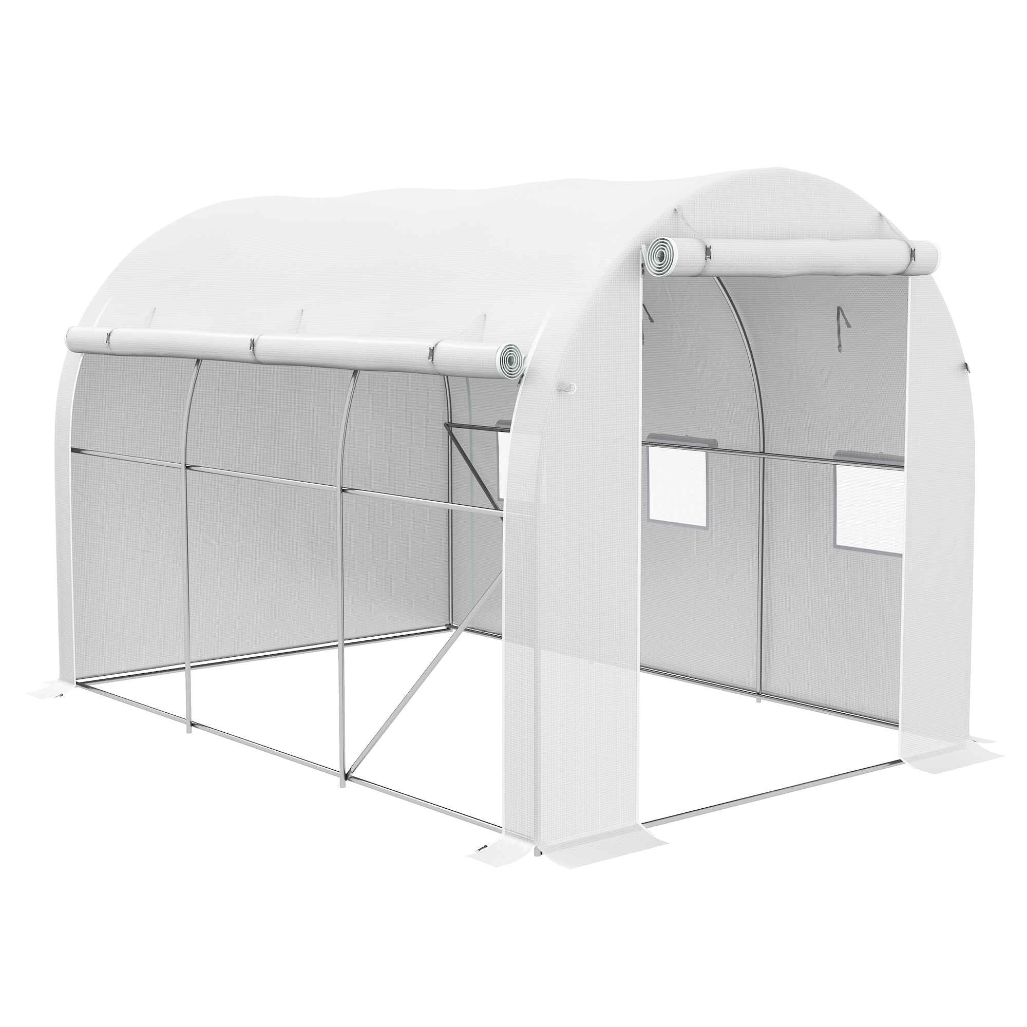 Invernadero de Túnel 3x2x2 m Invernadero de Jardín con 3 Puertas y 6 Ventanas Enrollables Invernadero de Huerto con Techo de Redondo para Cultivos Plantas Flores Blanco