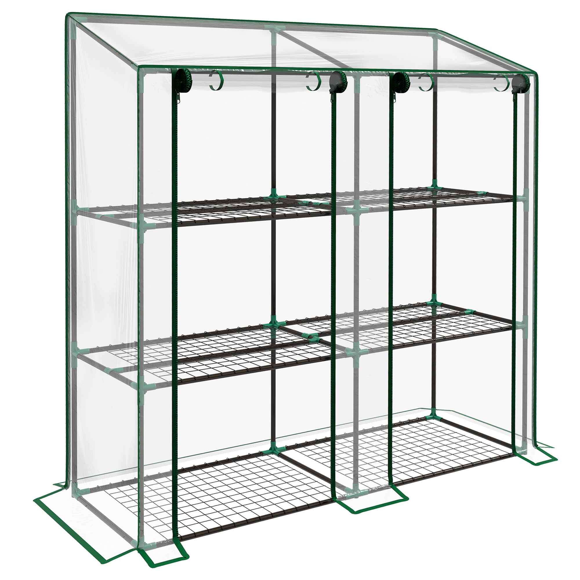 Invernadero de Jardín de 3 Niveles Invernadero de Terraza con Estantes Techo Inclinado y 2 Puertas con Cremallera para Cultivo de Plantas en Patio 143x46x141/151 cm Transparente