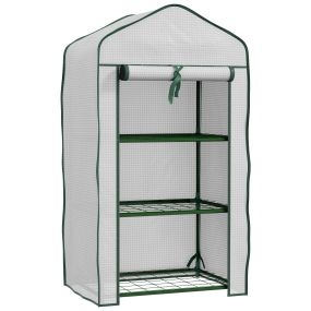 Invernadero de Jardín de 3 Niveles Invernadero de Terraza con 3 Estantes 1 Puerta Enrollable con Cremallera Invernadero para Cultivo de Plantas Flores Verduras 59x39x127 cm Blanco