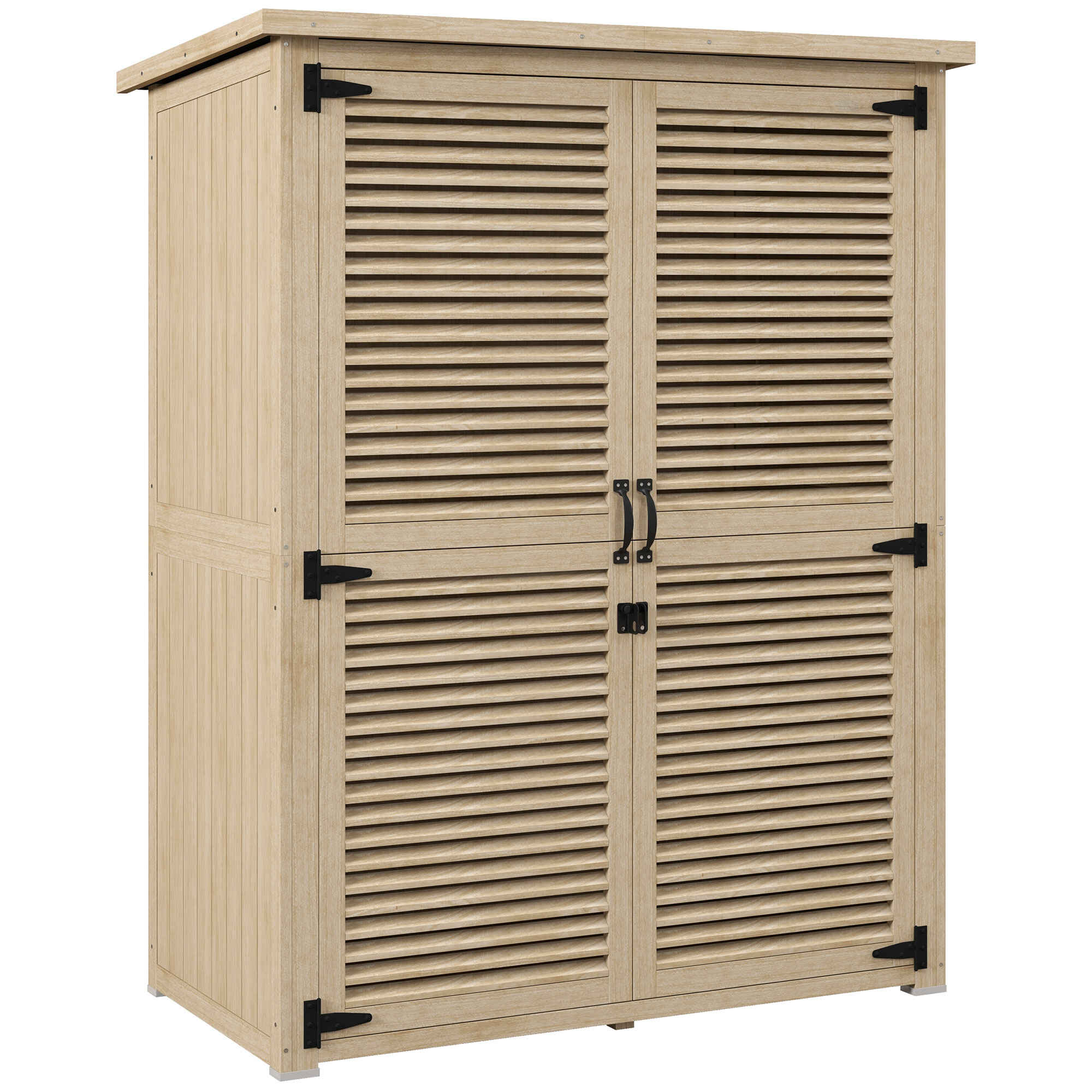 Cobertizo de Madera 0,83 m² 127x65x168 cm Armario de Exterior de Madera con 2 Puertas de Persiana 2 Estantes 2 Asas y Techo Impermeable para Jardín Natural