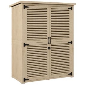 Cobertizo de Madera 0,83 m² 127x65x168 cm Armario de Exterior de Madera con 2 Puertas de Persiana 2 Estantes 2 Asas y Techo Impermeable para Jardín Natural