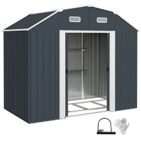 Cobertizo de Jardín Exterior 2,7 m² 238x132x198,5 cm Caseta de Exterior Metálica con Base Estantes Ajustables 2 Puertas Corredizas y 2 Ventanas Gris Oscuro