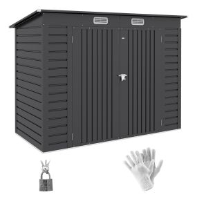 Caseta de Jardín Exterior 2,7m² 249x121x183 cm Cobertizo de Jardín Exterior con Doble Puerta 2 Ventilaciones y Pestillo Cobertizo para Terraza Patio Gris
